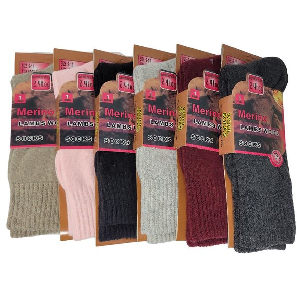 iBerryNY Accessories - Women Merino Lamb Wool Crew Socks, Thick Thermal Warm Winter Sux, 6 Pairs NWT